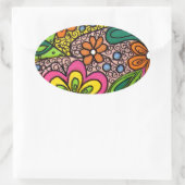 Hippie Bloemen Ontwerp Ovale Sticker (Tas)