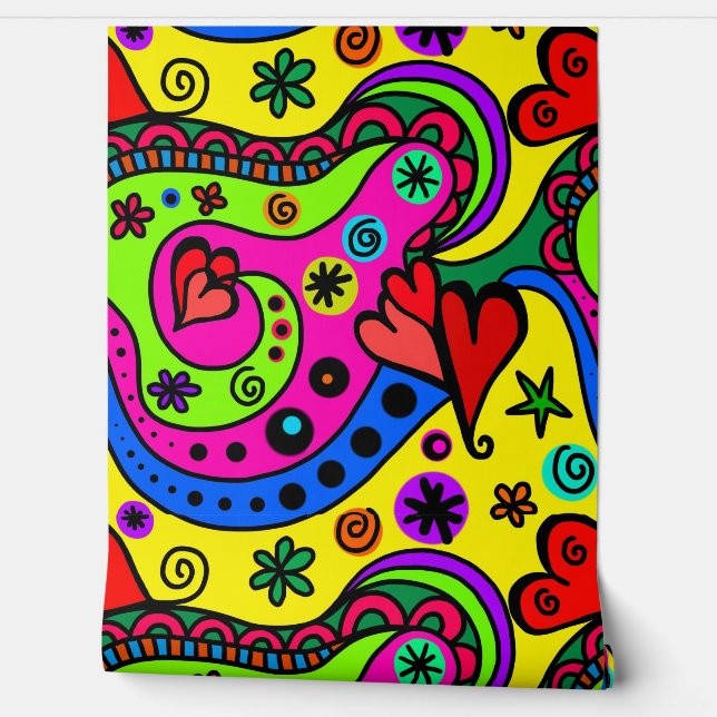 HIPPIE BLOEMEN RETRO naadloos Behang (Afrollen)