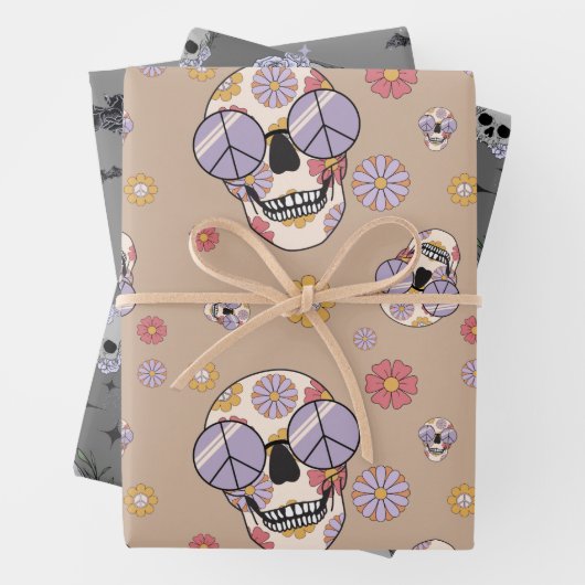 Hippie bloemenschedel inpakpapier vel (In situ)