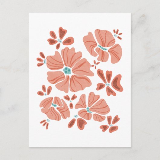 Hippie Blooms: Abstracte Red Flower Power kunstwer Briefkaart (Voorkant)