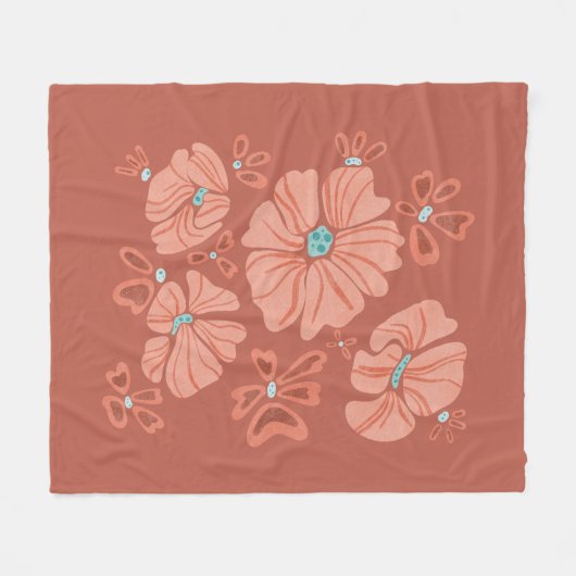 Hippie Blooms: Abstracte Red Flower Power kunstwer Fleece Deken (Voorkant (Horizontaal))