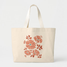 Hippie Blooms: Abstracte Red Flower Power kunstwer Grote Tote Bag