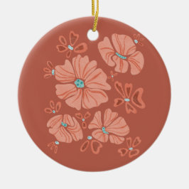 Hippie Blooms: Abstracte Red Flower Power kunstwer Keramisch Ornament