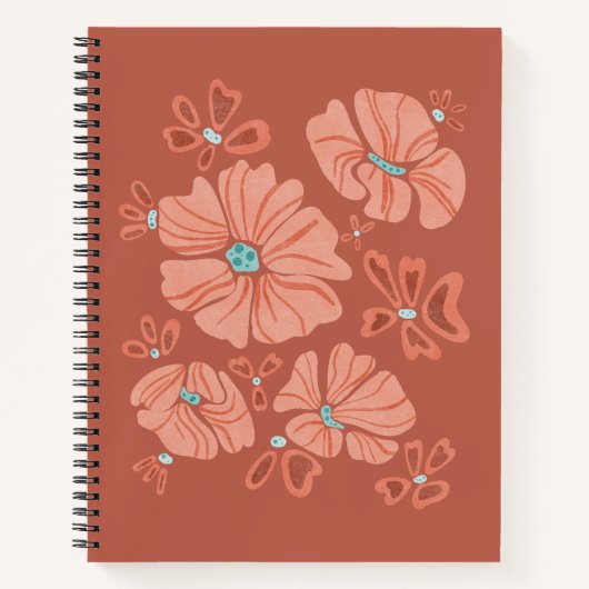 Hippie Blooms: Abstracte Red Flower Power kunstwer Notitieboek (Voorkant)