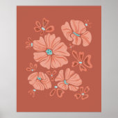 Hippie Blooms: Abstracte Red Flower Power kunstwer Poster (Voorkant)
