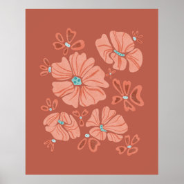 Hippie Blooms: Abstracte Red Flower Power kunstwer Poster