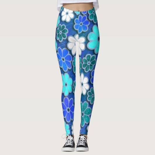 Hippie Blue Floating Floral patterned | LEGGINGS (Voorkant)