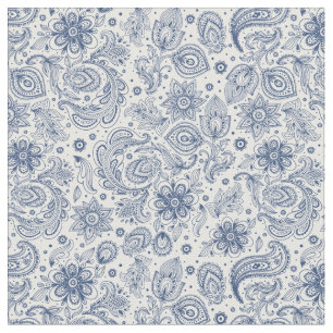 Hippie Blue  Floral Pattern Fabric Stof