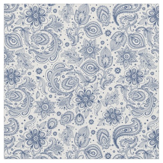 Hippie Blue  Floral Pattern Fabric Stof (Close Up)