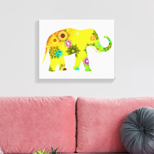 Hippie Bohemian Bloemenolifant Canvas Afdruk (Insitu (Woonkamer))
