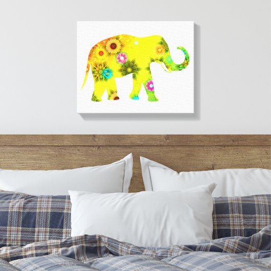 Hippie Bohemian Bloemenolifant Canvas Afdruk (Insitu (Slaapkamer))