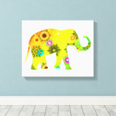 Hippie Bohemian Bloemenolifant Canvas Afdruk (Insitu (Houten vloer))