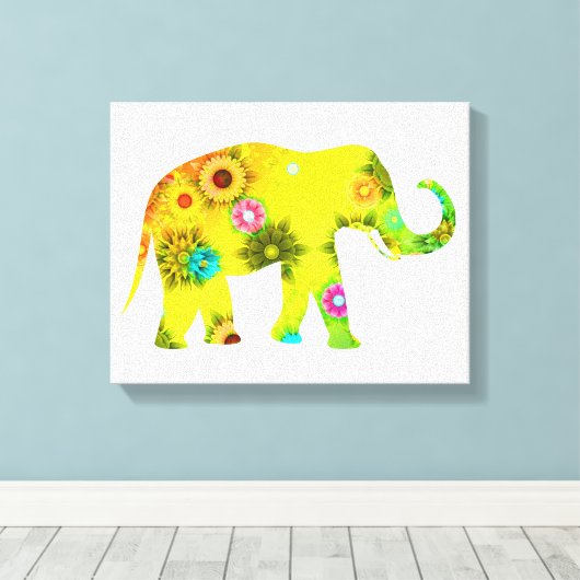 Hippie Bohemian Bloemenolifant Canvas Afdruk (Insitu (Houten vloer))