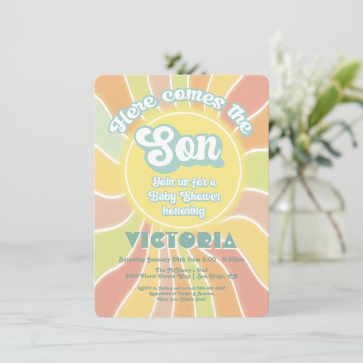 Hippie Boho Baby shower Sunshine Son Kaart (Staand voorkant)