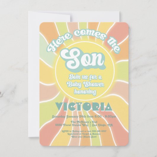 Hippie Boho Baby shower Sunshine Son Kaart (Voorkant)