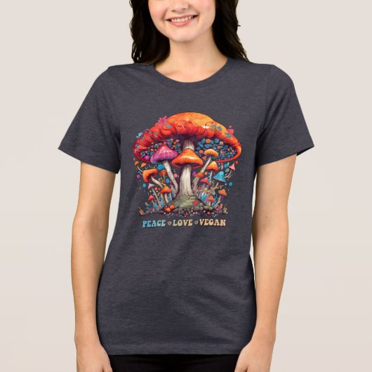 Hippie Boho Paddenstoel Vrede Liefde Vegan Tri-Blend Shirt (Voorkant)