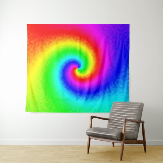 Hippie Boho Tie Dye Psychedelic Twirl Wandkleed (In Situ (horizontaal))