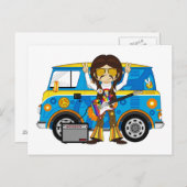 Hippie Boy met Guitar & Camper Van Briefkaart (Voorkant / Achterkant)