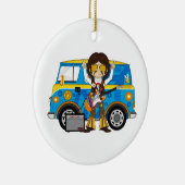 Hippie Boy met Guitar & Camper Van Keramisch Ornament (Rechts)