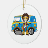 Hippie Boy met Guitar & Camper Van Keramisch Ornament (Links)