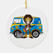 Hippie Boy met Guitar & Camper Van Keramisch Ornament (Achterkant)