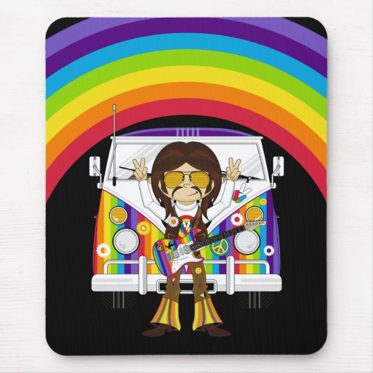 Hippie Boy met Guitar & Camper Van Muismat (Voorkant)