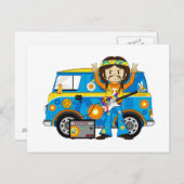 Hippie Boy met Guitar en Camper Van Briefkaart (Voorkant / Achterkant)