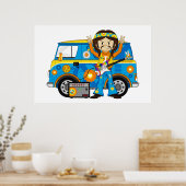 Hippie Boy met Guitar en Camper Van Poster (Keuken)