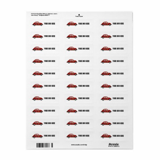 HIPPIE BUG CAR RETURN ADRES ETIKETTERS ETIKET (Full Sheet)