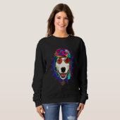 Hippie Bull Terrier Tie Dye Peace Sign Psychedelic Trui (Voorkant volledig)
