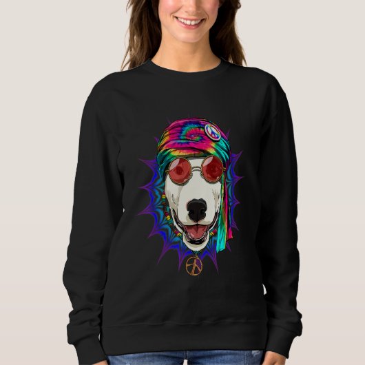 Hippie Bull Terrier Tie Dye Peace Sign Psychedelic Trui (Voorkant)
