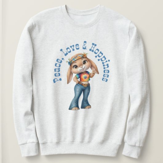 Hippie Bunny – Peace, Love & Hoppiness Trui (Design voorkant)