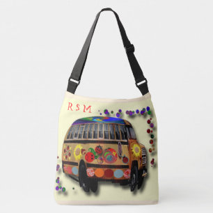 Hippie-bus en -zonnebloem crossbody tas