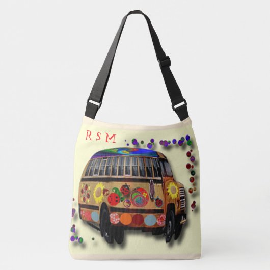 Hippie-bus en -zonnebloem crossbody tas (Voorkant)