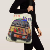 Hippie-bus en -zonnebloem crossbody tas (Dichtbij)