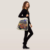 Hippie-bus en -zonnebloem crossbody tas (Op model)