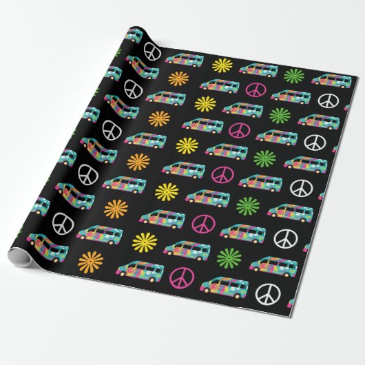 Hippie Bus Peace Sign 70 Cadeaupapier (Uitgerold)