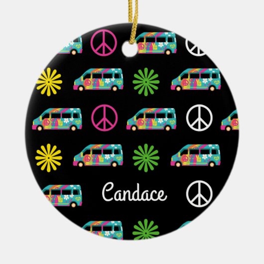 Hippie Bus Peace Sign 70 Keramisch Ornament (Voorkant)
