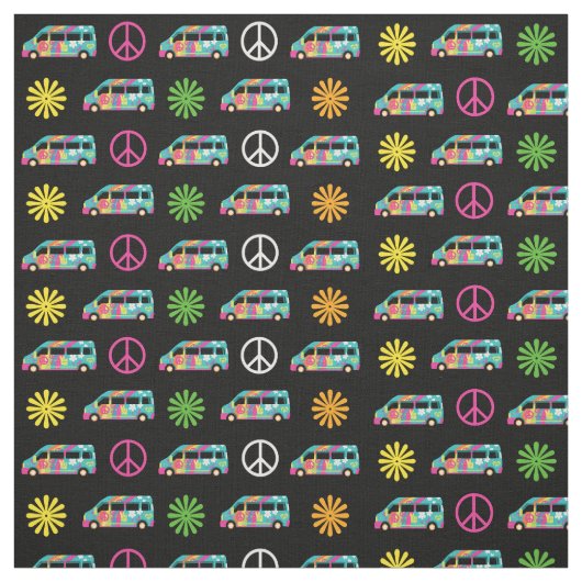 Hippie Bus Peace Sign 70 Stof (Swatch)