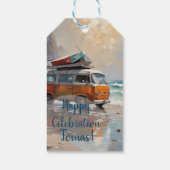 Hippie-bus zeelandschap reiziger mood art cadeaulabel (Achterkant)