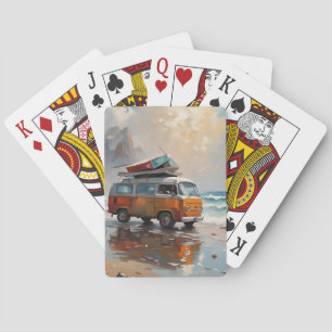 Hippie-bus zeelandschap reiziger mood kunst  pokerkaarten