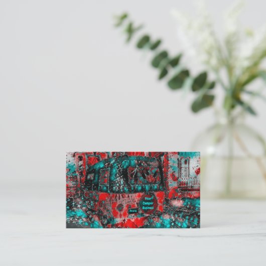 Hippie Camper Blauwgroen Red Glamping Visitekaartje (Staand voorkant)