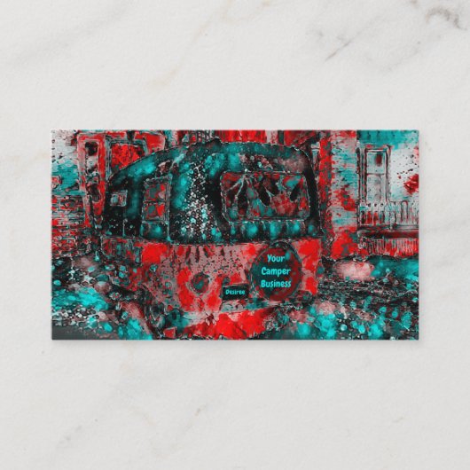 Hippie Camper Blauwgroen Red Glamping Visitekaartje (Voorkant)