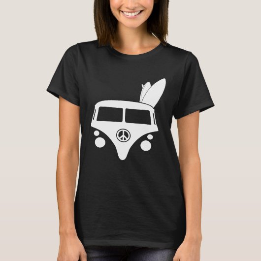 Hippie Camper met Surfboards aka Indian Feath T-shirt (Voorkant)