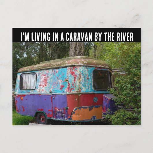 HIPPIE CAMPER TRAILER WONEN BIJ RIVER BRIEFKAARTEN (Voorkant)