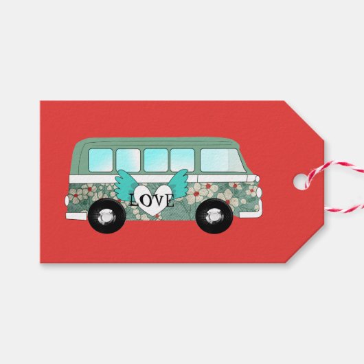 Hippie Camper Van Liefde Hartplezier Romantisch Cadeaulabel (Voorkant (Horizontaal))