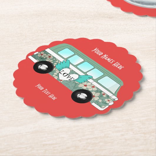 Hippie Camper Van Love Heart Fun Romantic Kartonnen Onderzetters (Gekanteld)