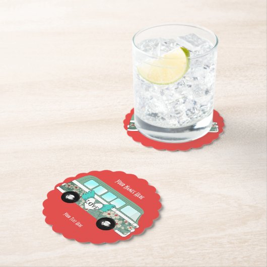 Hippie Camper Van Love Heart Fun Romantic Kartonnen Onderzetters (Insitu)