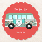 Hippie Camper Van Love Heart Fun Romantic Kartonnen Onderzetters (Voorkant)