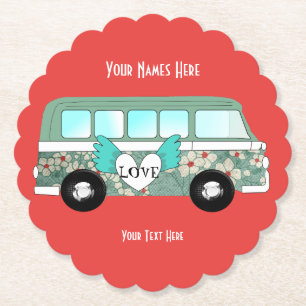 Hippie Camper Van Love Heart Fun Romantic Kartonnen Onderzetters